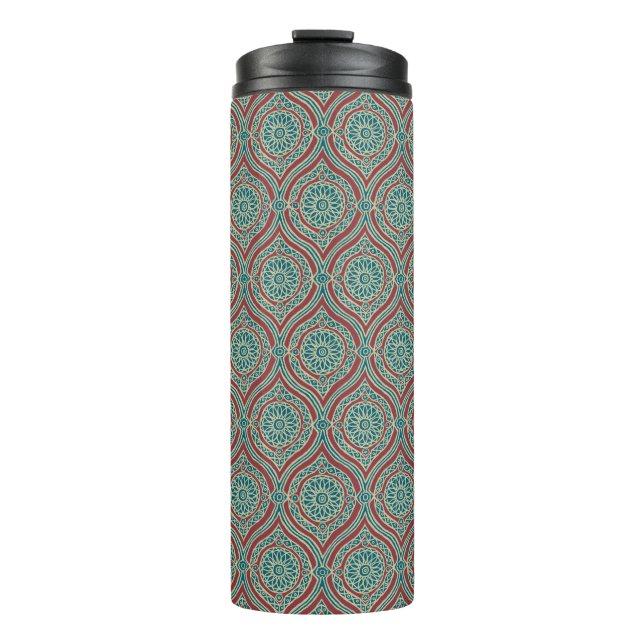 Chic Ethnic Ogee Pattern in Maroon, Teal and Beige Thermal Tumbler (Front)