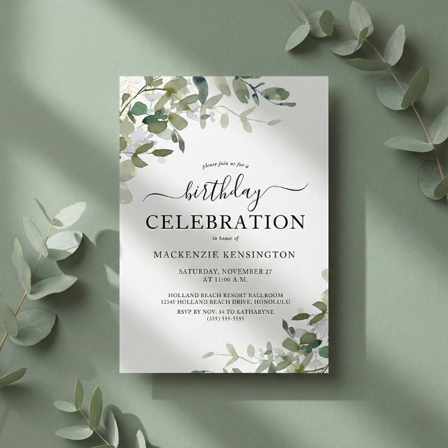 Chic Eucalyptus Birthday Party Celebration Invitation (Creator Uploaded)
