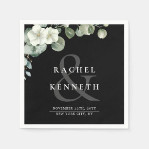 Chic Eucalyptus Black & White Minimalist Wedding Napkin