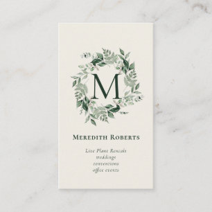 Chic Eucalyptus Fern Monogram Wreath Creamy Ecru Business Card