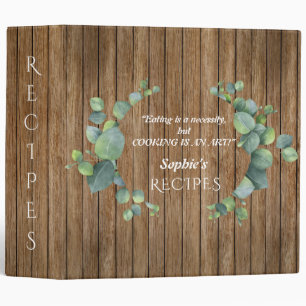 Chic Eucalyptus Foliage COOKING IS AN ART Monogram Binder