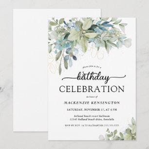 Chic Eucalyptus Greenery Birthday Celebration Invitation