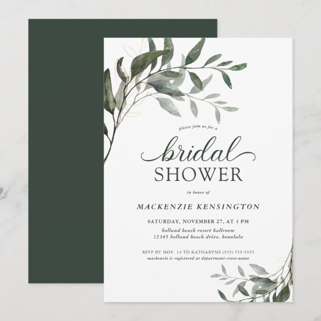 Chic Eucalyptus Greenery Elegant Bridal Shower Invitation (Front/Back)