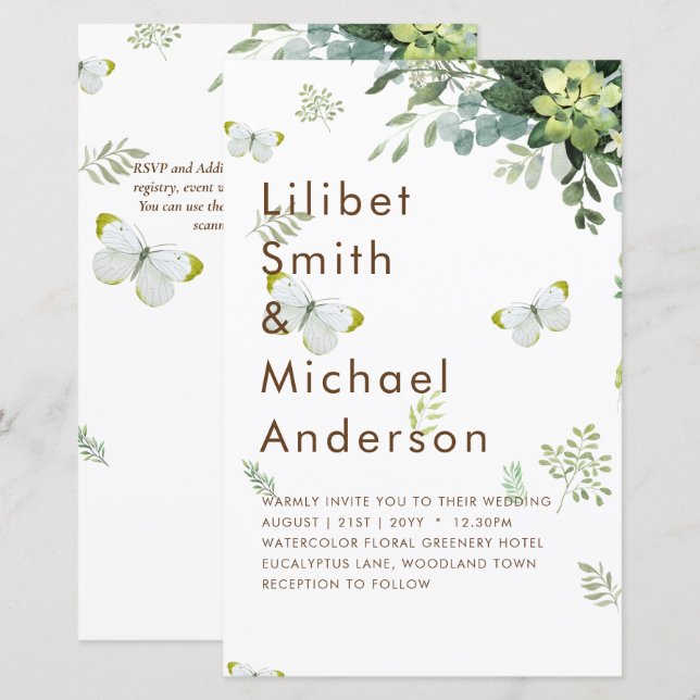 Chic Eucalyptus Greenery Leaves Emerald Wedding (Front/Back)