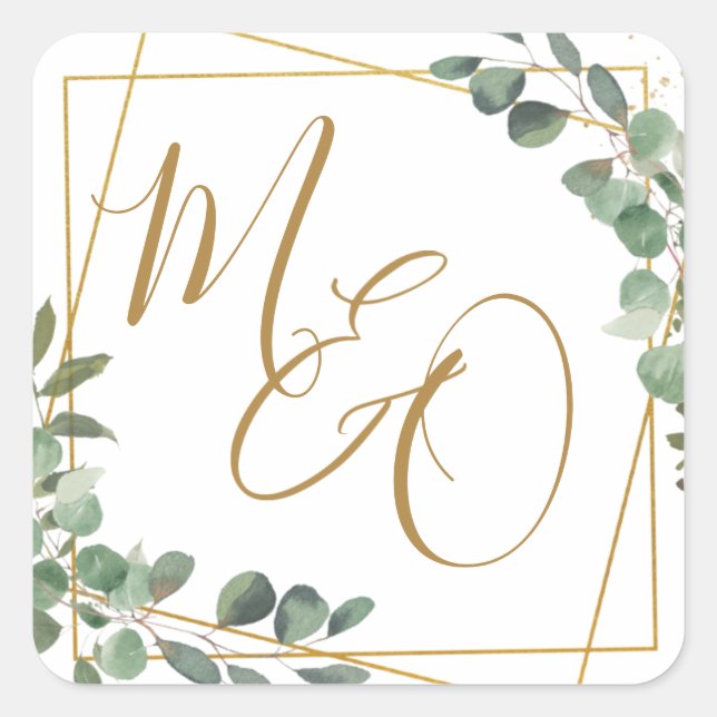 Chic Eucalyptus Greenery Wedding Geometric Favour  Square Sticker (Front)