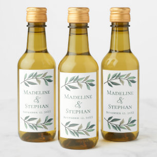 Chic Eucalyptus Leaves Botanical Wedding Mini Wine Label