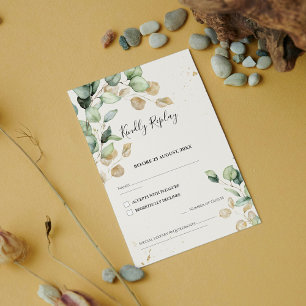 Chic Eucalyptus Leaves with Gold Accents Wedding RSVP Card