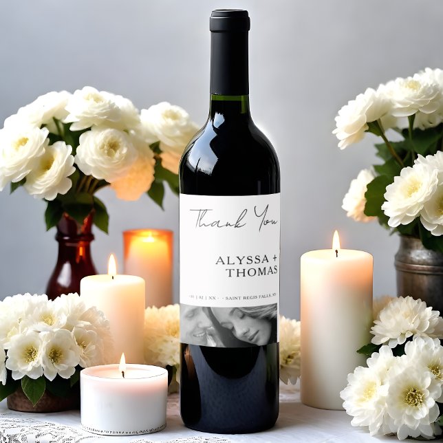 Chic Extra Minimalist Black & White Photo Wedding  Wine Label (Chic Extra Minimalist Black & White Photo Wedding Wine Label. )