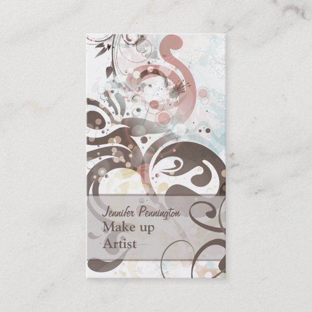Chic faded swirls make up artist business card (Front)
