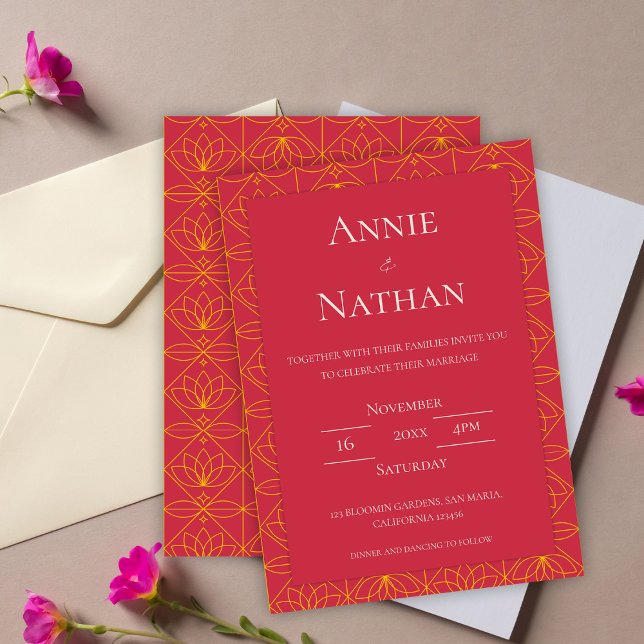 Chic Faire-part de mariage de cadre Floral Orange (Chic Orange Floral Frame Wedding Invitation)