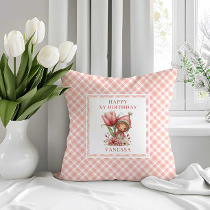 Chic Fairy Girl Blush Floral Birthday Pillow Decor