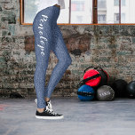 Chic Fake Blue Jeans Script Leggings<br><div class="desc">Beautiful fake blue jeans/denim leggings with white script. Girly vintage retro design. Please note, this is NOT real denim. Denim in this design is an artwork only. Perfect if you want the look of jeans but still like to feel comfy!</div>