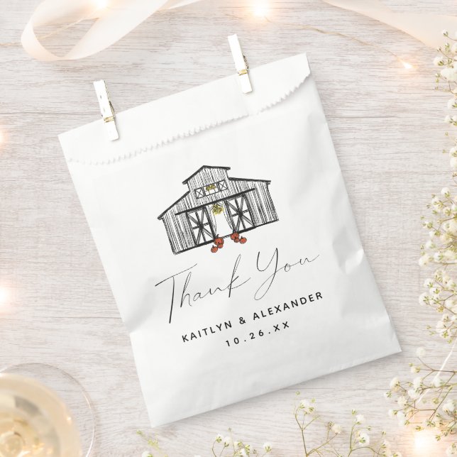 Chic Fall Barn Thank You Wedding Favour Bag (Clipped)