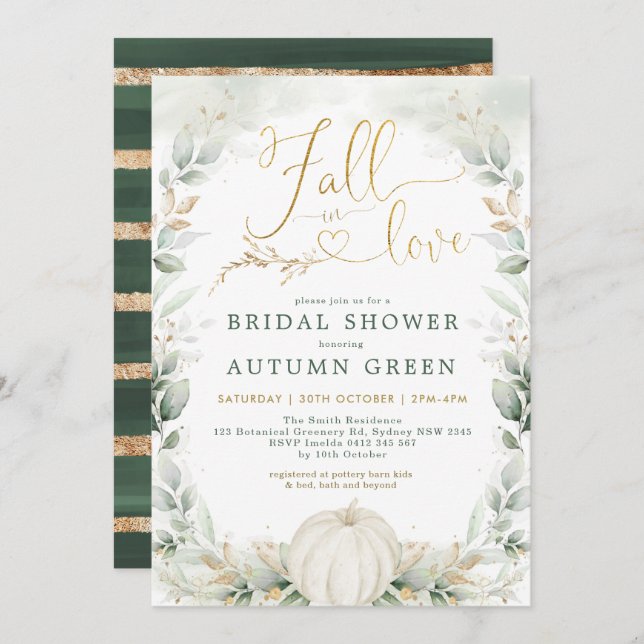 Chic Fall in Love Pumpkin Greenery Bridal Shower Invitation (Front/Back)
