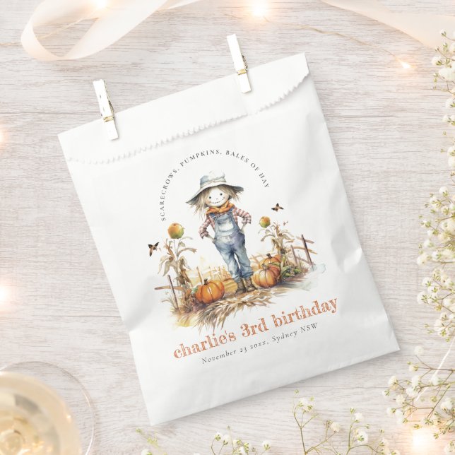 Chic Fall Pumpkin Scarecrow Harvest Kids Birthday Favour Bag (Clipped)