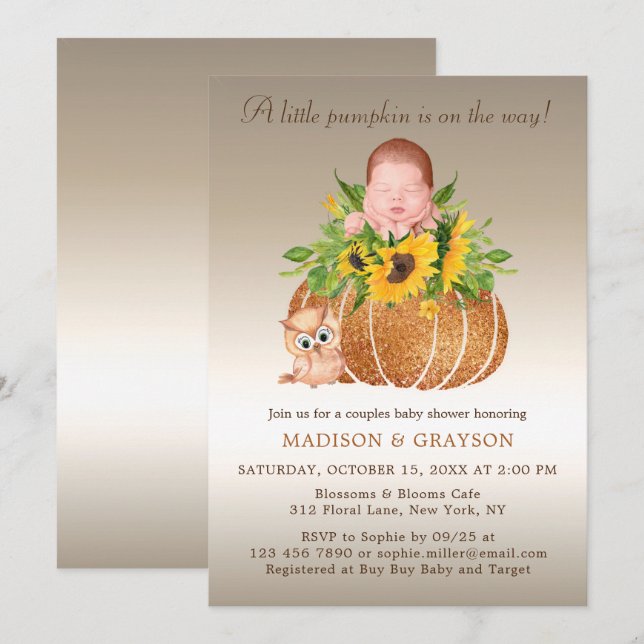 Chic Fall Sunflower Couples Baby shower Invitation (Devant / Derrière)