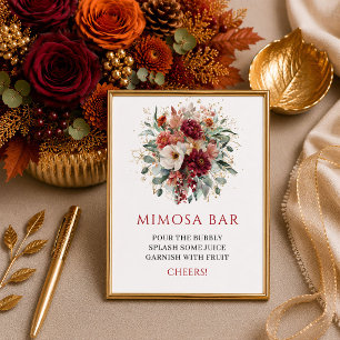 Chic fall terracotta boho floral mimosa bar sign d