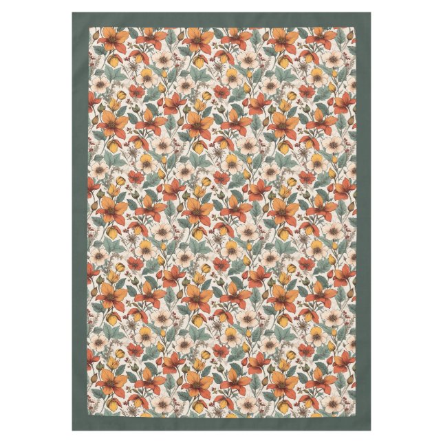 Chic fall terracotta ivory flowers pastel green tablecloth (Front)