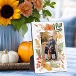 Chic Family Thanksgiving Fall Leaf Border Photo Plaque<br><div class="desc">This beautiful fall foliage Thanksgiving family photo plaque features your favourite vertical photograph surrounded by gorgeous watercolor autumn leaves. Personalize these chic picture gifts with your fall blessings or holiday message in orange under the autumnal design.</div>