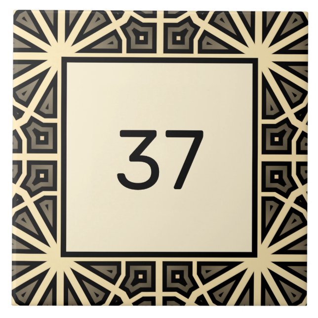   Chic Fancy Deco Ivory & Grey House Number Plaque Tile (Front)