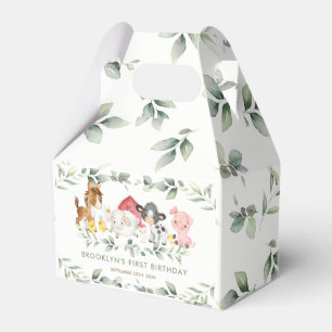 Chic Farm Animals Barnyard Greenery 1st Birthday Favor Box