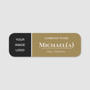 Chic Fashionable Golden Brow & Black: Company LOGO Name Tag