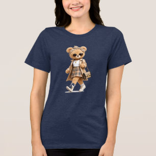 Chic Fashionista Teddy Bear T-Shirt, Trendy Cute B Tri-Blend Shirt