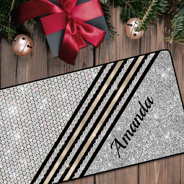 Chic faux Crystal and Silver glitter girly Desk Mat (Creator Uploaded)