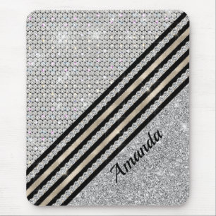 Chic faux Crystal and Silver glitter Personalised Mouse Pad
