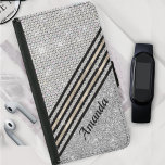 Chic faux Crystal and Silver glitter Personalised  Samsung Galaxy S5 Wallet Case<br><div class="desc">Pretty chic and elegant girly faux glitter bling to create a special unique stylish case to protect your device. Beautiful, modern and cool cover for the trend-savvy and art-loving hip trendsetter. This stylish sophisticated design would be great for girls who enjoy wearing classy sparkly designs. Show off your personal style,...</div>