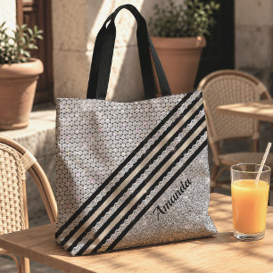 Chic faux Crystal and Silver glitter Personalised Tote Bag