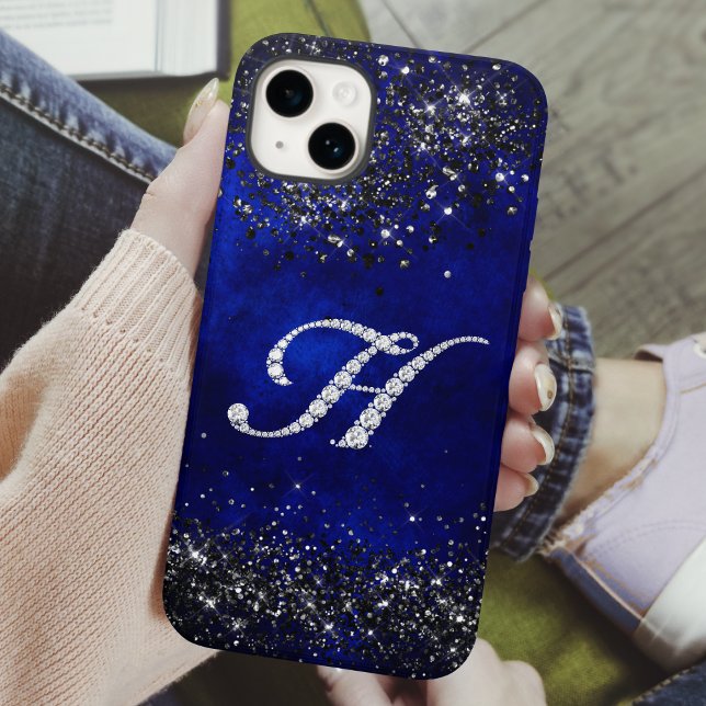 Chic faux Crystal rhinestone letter H royal blue Case-Mate iPhone Case (Creator Uploaded)