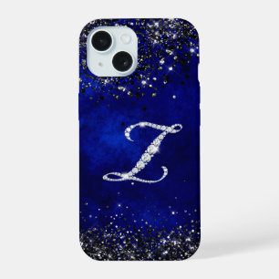 Chic faux Crystal rhinestone letter Z royal blue iPhone 15 Case