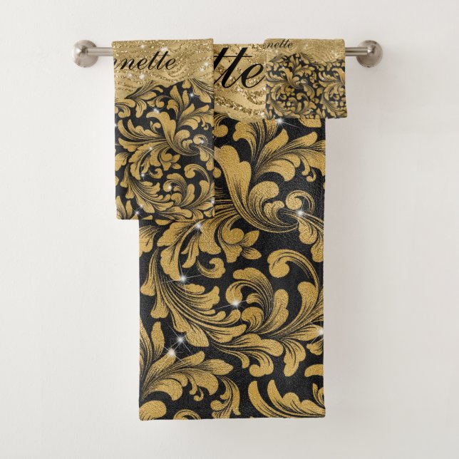 Chic Faux Floral Monogramme Or Noir (En situation)