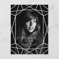 Chic Faux Foil Silver Graduation Thank You Photo