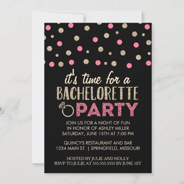 Chic Faux Glitter Bachelorette Party Invitations (Front)
