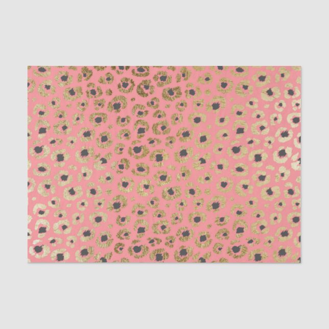 Chic Faux Gold and Black Cheetah Print on Coral Tissue Paper (Front)