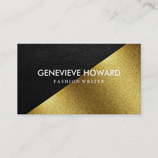 Chic Faux Gold and Leather Geometric Colour Block Business Card (Front)