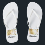 Chic Faux Gold Bride Wedding Bachelorette Flip Flops<br><div class="desc">Elegant,  chic,  and modern faux print gold outline,  Bride keepsake flip flops. This classic and sophisticated design is perfect for the classy,  trendy,  and stylish Bride. Wear them to your bachelorette party or any pre-wedding event. All photo print design.</div>