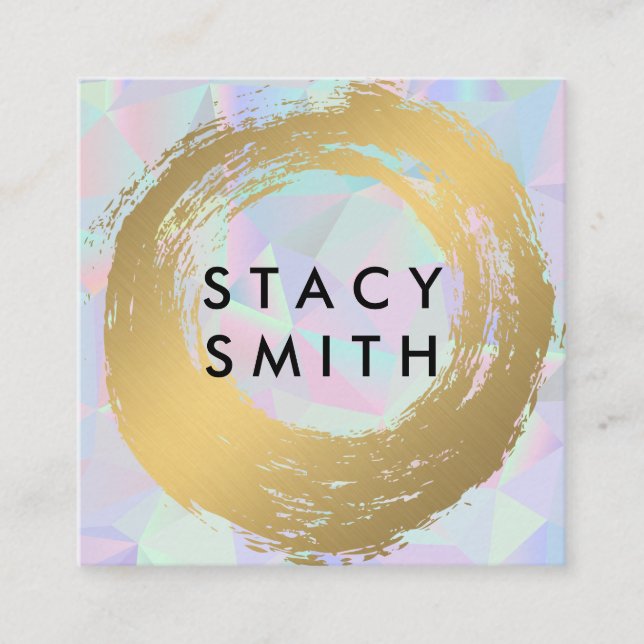 Chic Faux Gold Brushed | Retro Geometric Backgroun Square Business Card (Front)