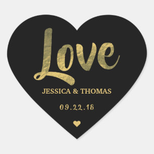 Chic Faux Gold Foil Custom Wedding Love Template Heart Sticker