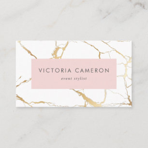 Chic Faux Gold Foil Marble Pink Feminine Business Card