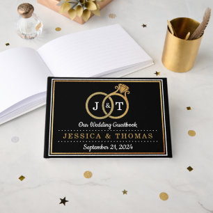 Chic Faux Gold Foil Monogram Wedding Rings Guest Book