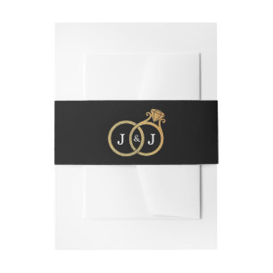 Chic Faux Gold Foil Monogram Wedding Rings Invitation Belly Band