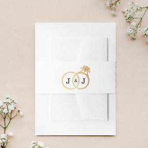 Chic Faux Gold Foil Monogram Wedding Rings Invitation Belly Band