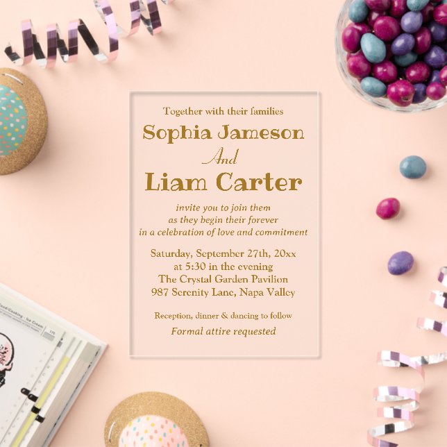 Chic Faux Gold Foil Script Wedding Acrylic Invitat Acrylic Invitations (Insitu (Celebration))