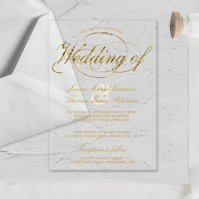 Chic Faux Gold Foil Script Wedding Acrylic Invitations (Creator Uploaded)