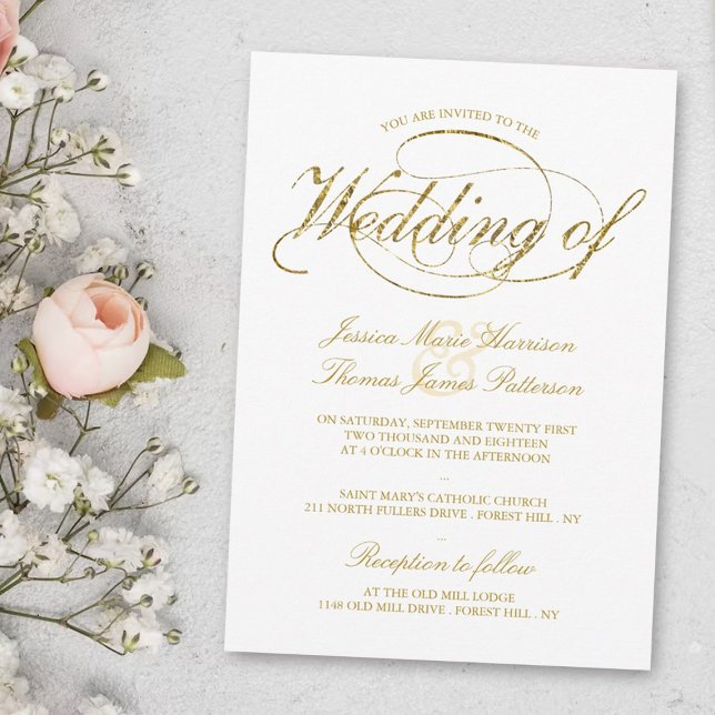 Chic Faux Gold Foil Script Wedding Invitation (Creator Uploaded)
