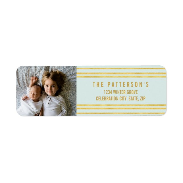 Chic Faux Gold foil Stripes Light Blue Photo (Front)