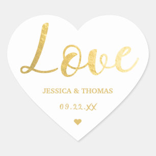 Chic Faux Gold Foil Typography Script Love Wedding Heart Sticker